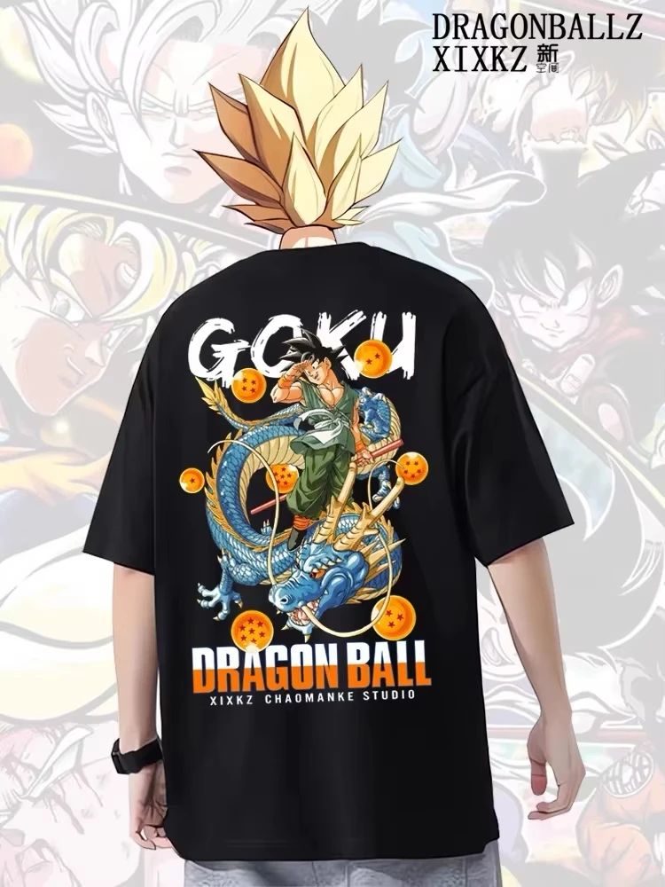 

Оригинальная футболка из плотного хлопка Dragon Ball Wukong с принтом, мужская свободная летняя трендовая брендовая футболка с короткими рукавами и круглым вырезом