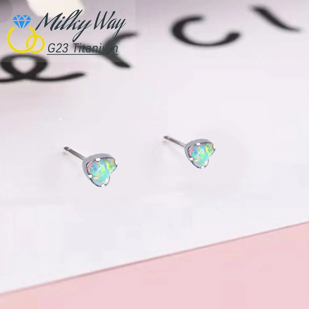 Push Pin Jewelry G23 Titanium Labret Nose Stud Heart Opal Threadless Tragus Earring Fashion Nasal Lip Piercing Jewelry For Women