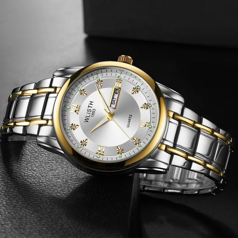 

Luxury Quartz Watch - Stainless Steel, Dual-Tone Design, Luminous Dial, Date Display, Waterproof, Fashion Business Men's Watch