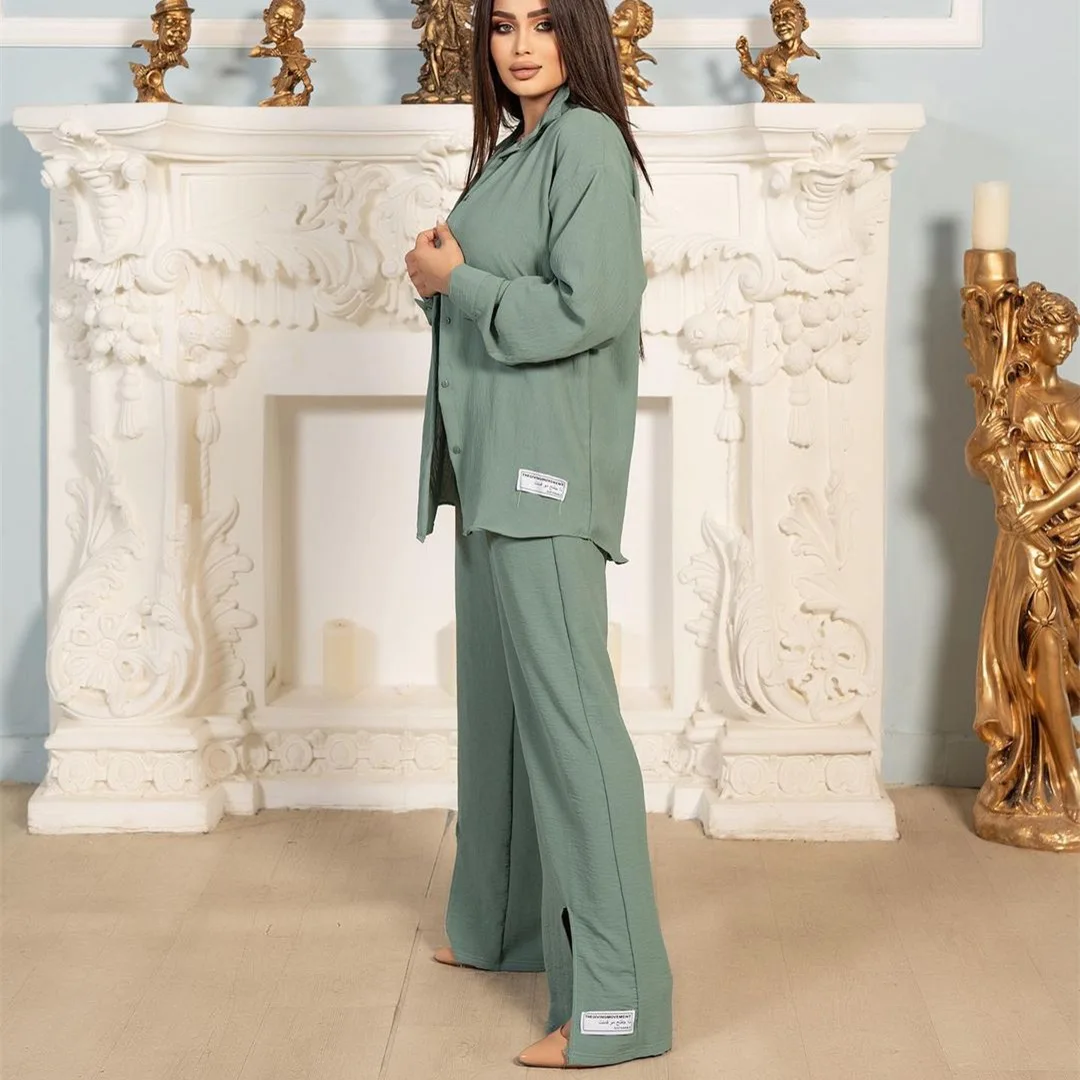 

Faionable Long Sve irt Vest Pants Tee Piece Set Women's Polyester Clothing Sli Autumn Collection 2023