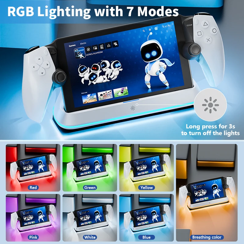 HONCAM Charging Dock Station for PlayStation Portal 7 RGB Light Modes Console Charger Stand with Tri-Protection Safety charging