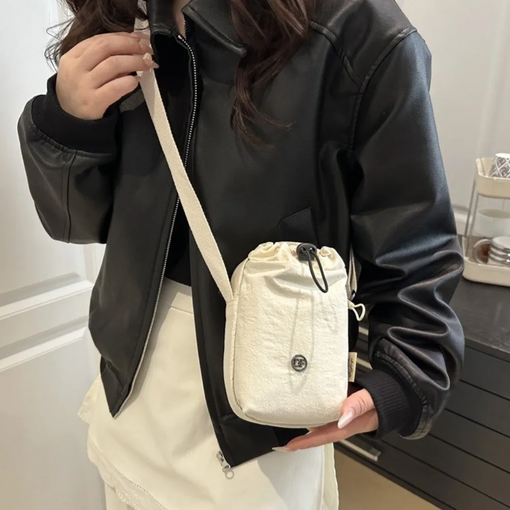 

Solid Color Mini Nylon Crossbody Bag Multifunctional Ultra-light Drawstring Small Square Bag Korean Style Zipper