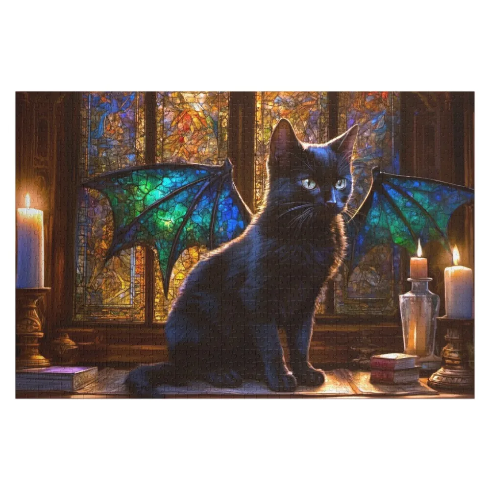 

A Black Dragon Cat in a Wizard's Study Jigsaw Puzzle Wooden Name Custom Wooden Name Puzzle
