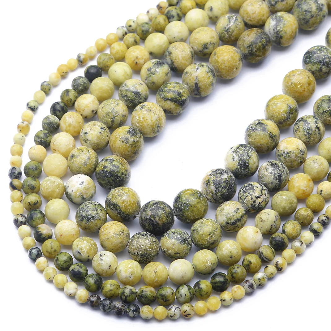 Natursteinperlen aus grasgelbem Türkis, natürliche, matt polierte, lose, runde Perlen für die Schmuckherstellung, DIY-Armbandzubehör – Detail 2