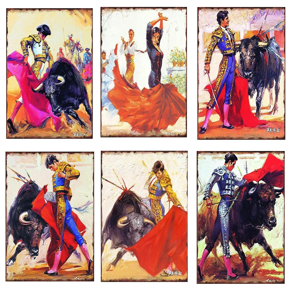 Spanish Bullfighter Poster Retro Metal Tin Signs Plate Passionate Girl Tinplate Plaque Pub Home Wall Decoration 30x20cm