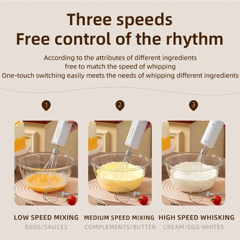 خلاط قابل للطي لاسلكي محمول USB لإعادة الشحن كهربائي محمول باليد كعك كريم منزلي مضرب إرسال رأسين خلط