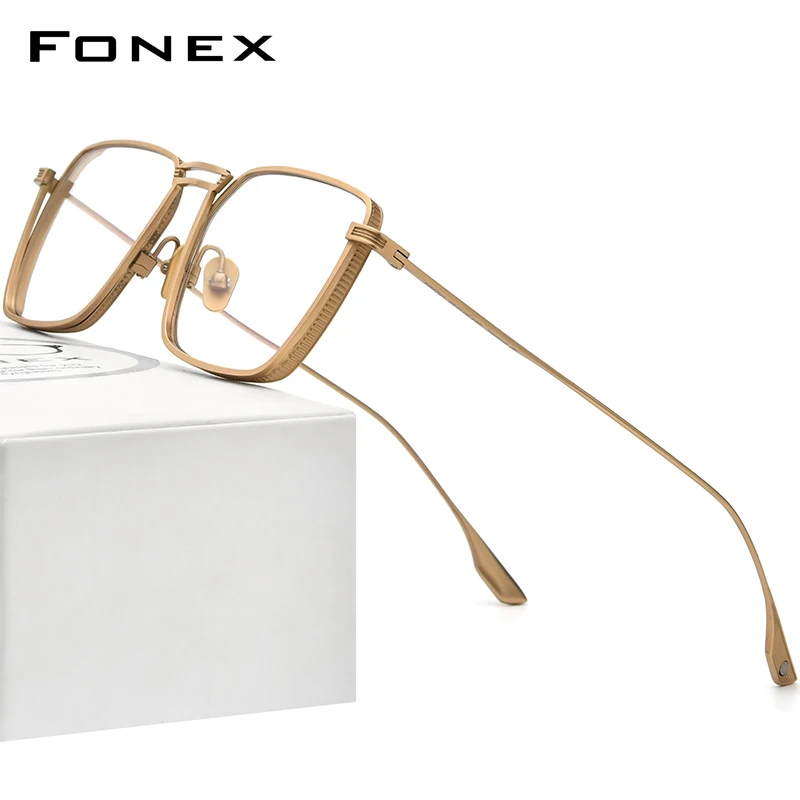 

FONEX Pure Titanium Glasses Men Retro Vintage Square Eyeglasses 2022 New Frame Eyewear F85721