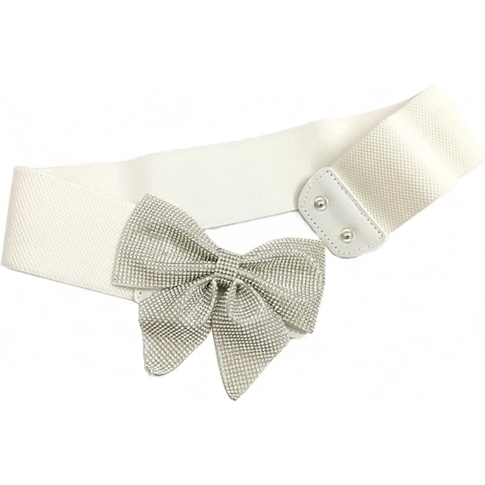 Women\'s Big Rhinestone Bow Elastic Peplum Waistbunds Wide Wedding Party Dress Belts For Women Blingbling Corset