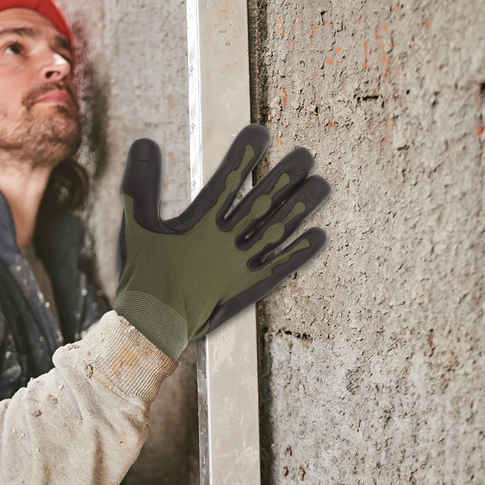 

TPE Injected Protective Gloves for Men Rubber Work Gloves Industrial Plastics Outdoor Military Green Acid Alkali