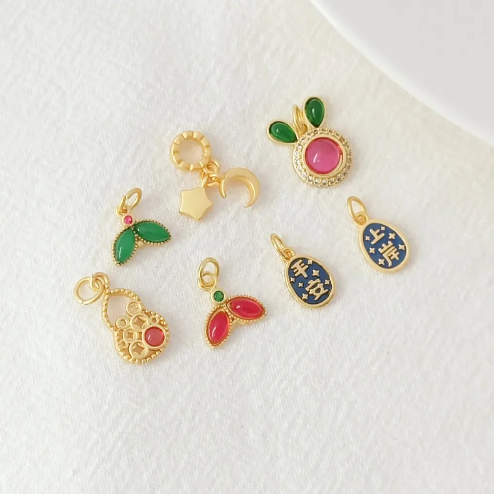 النمط القديم الذهب ملحق الزركونيوم أرنب رئيس الورقة الخضراء ورقة حمراء القرع قلادة النفط يقطر قلادة الهبوط الآمنة DIY بها بنفسك #2