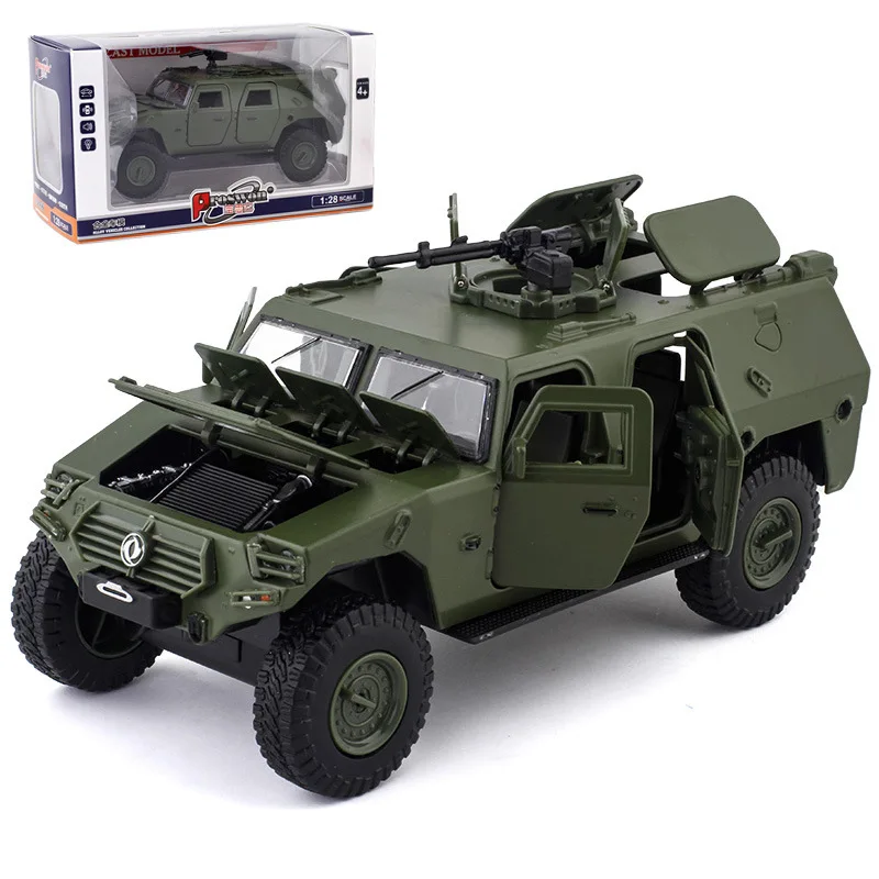 1:28 Alloy Armored Car Model Tactical Military Diecast Metal Vehicle Pull Back Off-road Car Toy LED Sound Open 13 Doors Kid Gift