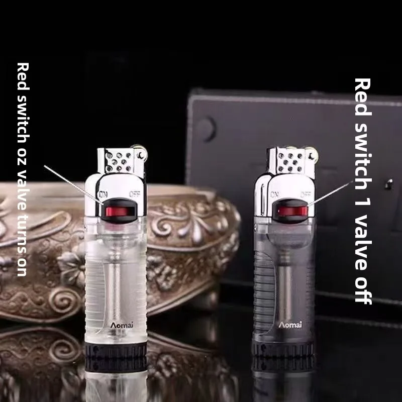 Transparent Grinding Wheel Open Flame Visualization Gas Cylinder Inflatable Torch Lighter Men's Smoking Accessories Cool Lighter