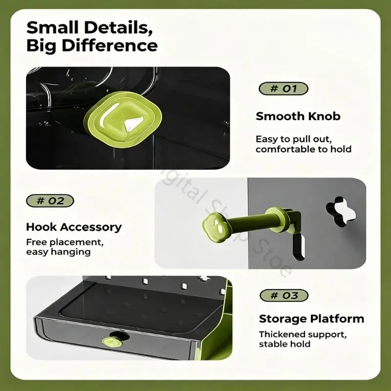96BA Desktop Stationeries Caddy with Built-In Pegboard, Adjustable Accessory Placement and Clear Drawer for Home Table Top