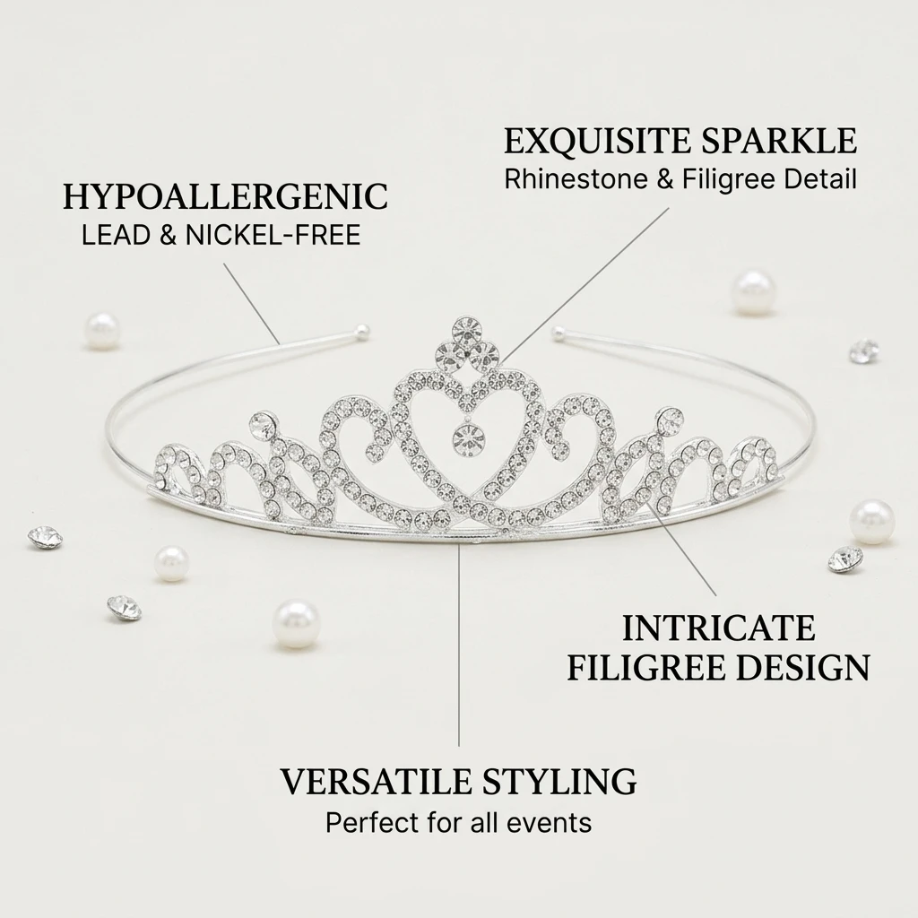Klassische Roségold Glitzer Glücksherz Kristall Mini Tiara Legierung Krone Damen Party Auftritt Hochzeit Haarband Haaraccessoires – Detail 1