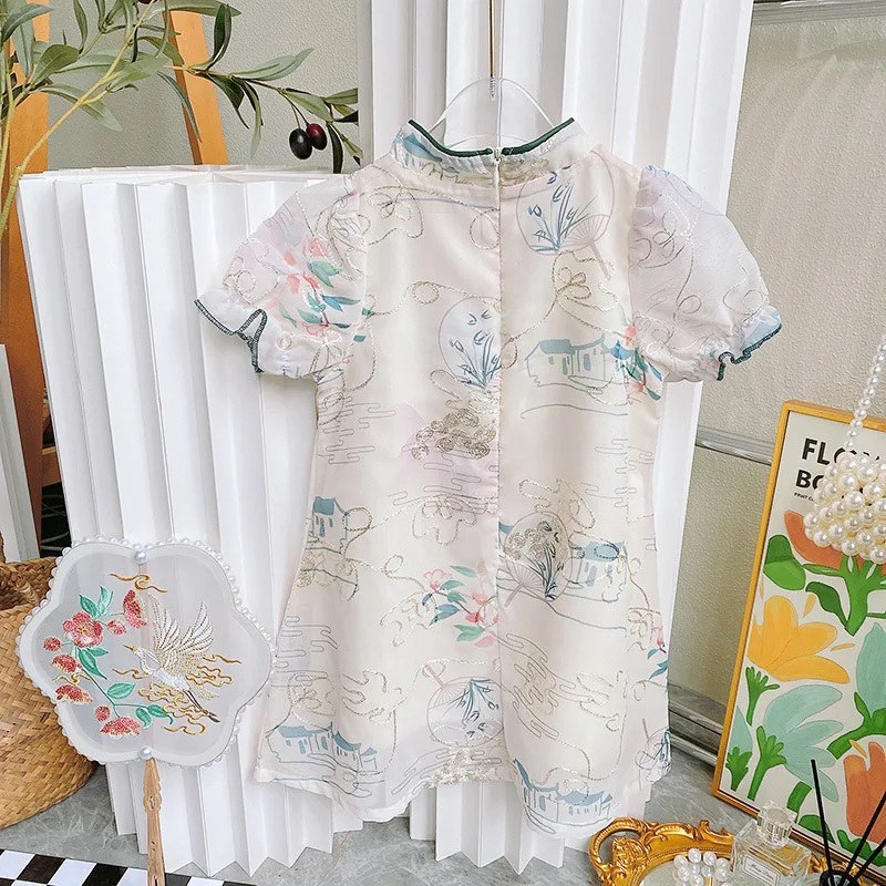 

Girls' Cheongsam Dress New Summer Fashion Stylish Hanfu Chinese Style Princess Dress for Kids