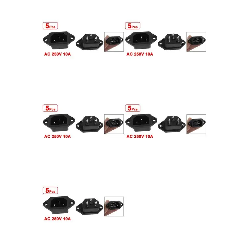 PHILE-25 Pcs 3P IEC 320 C14 Male Plug Panel Power Inlet Sockets Connectors AC 250V 10A