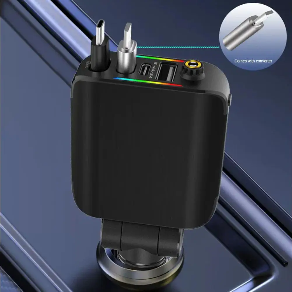 

Retractable Car USB Charger With Starlight 120W USB C Car Charger Adapter For iPhone & Android 4 In 1 Car Charger Fast Char V8R7