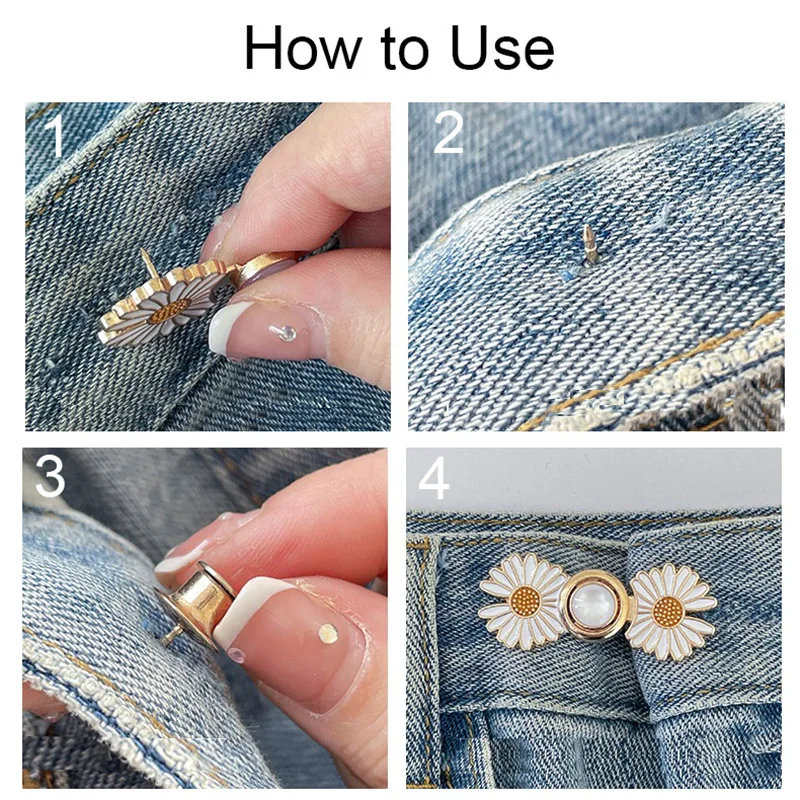 Women\'s Flower Tighten Waist Brooches Buckle Alloy Pins Set Adjustable Button Waist Clip for Skirt Pants Jeans Accessories