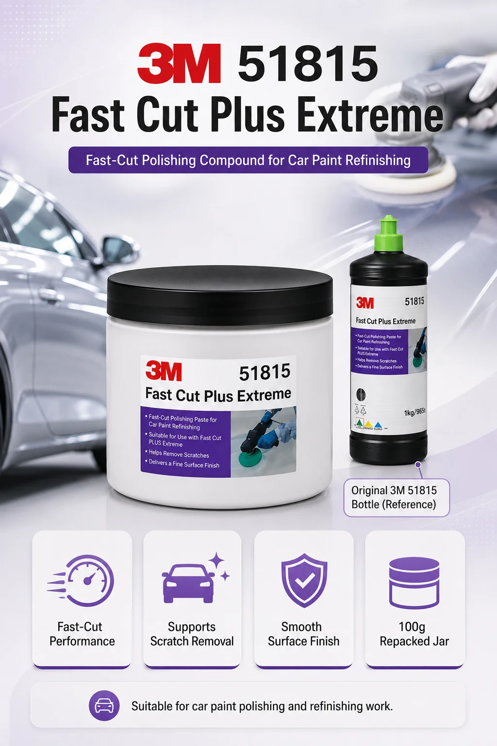 3M 51815 80349 50383 Autopolitur Schnellschnitt Extrafein Ultrafein Kratzer- und Wirbelentferner Lackkorrektur 100g – Detail 1