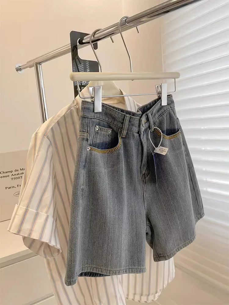 

Широкие джинсы с высокой талией в стиле ретро, женские летние тонкие брюки прямого кроя, свободные утягивающие брюки средней длины пять четвертей, смесь хлопка