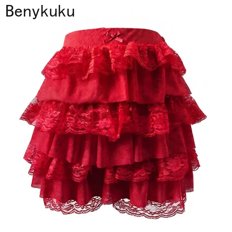 

Летние женские шорты, юбки, спортивные пляжные шорты, модные кружевные оборки с бантом, многослойные повседневные шорты для торта, готический низ Y2k