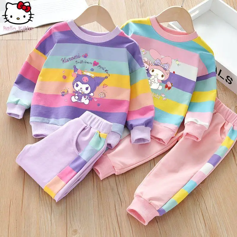 

Anime Girl Sanrio Autumn New Kuromi Sweet Versatile Sweatshirt Children's Fashion Cartoon Kawaii Comfort Soft Casual Pants Set