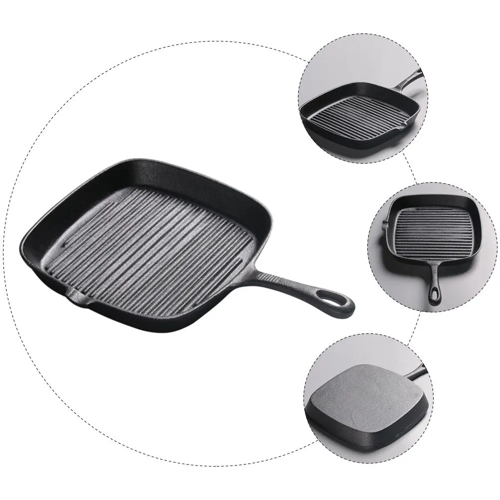 

1Pcs Black Cast Iron Steak Frying Pan Safe Uncoated Non-Stick Square Pan for Home Kitchen Outdoor Use Square Cast Iron Pot