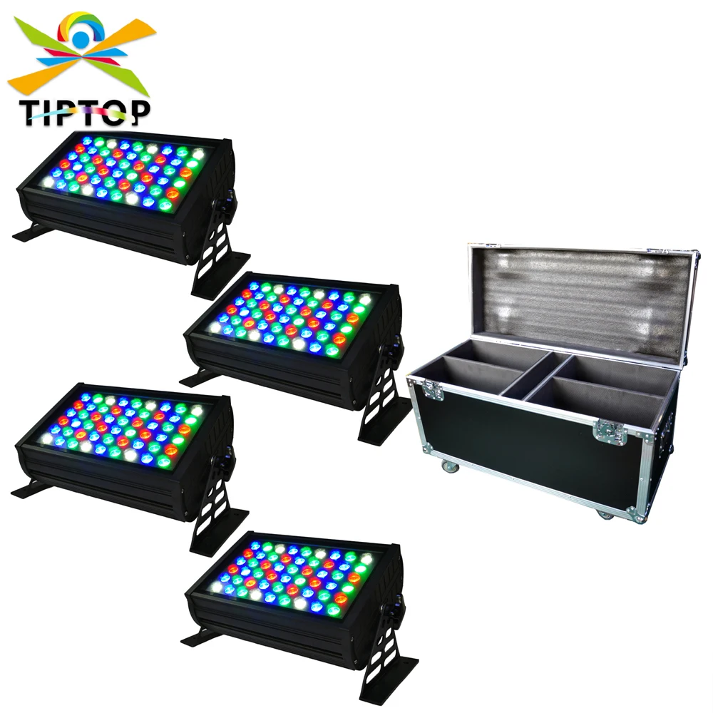 

Freeshipping Road Case 4IN1 Pack 54x3W Stage Led Wall Washer Light Black Aluminum Housing LCD Display Smooth Color Changing