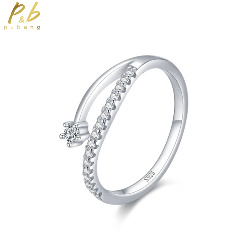 

PuBang Fine Jewelry Solid 925 Sterling Silver High Carbon Diamond Simple Cocktail Ring for Women Anniversary Gifts Free Shipping