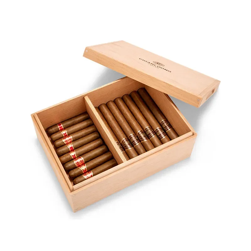 Spanish Cedar Wood Cigar Humidor Paintless Alcoholic Cigars 50PCS Cigarette case with Compartment