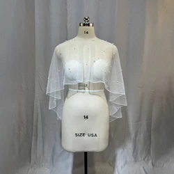 2024 MYYBLE Wedding Accessories Bolero Bridal Cloak Pearls See Through Cape Short Front Long Back Wrap Cape Evening Wrap Shawl
