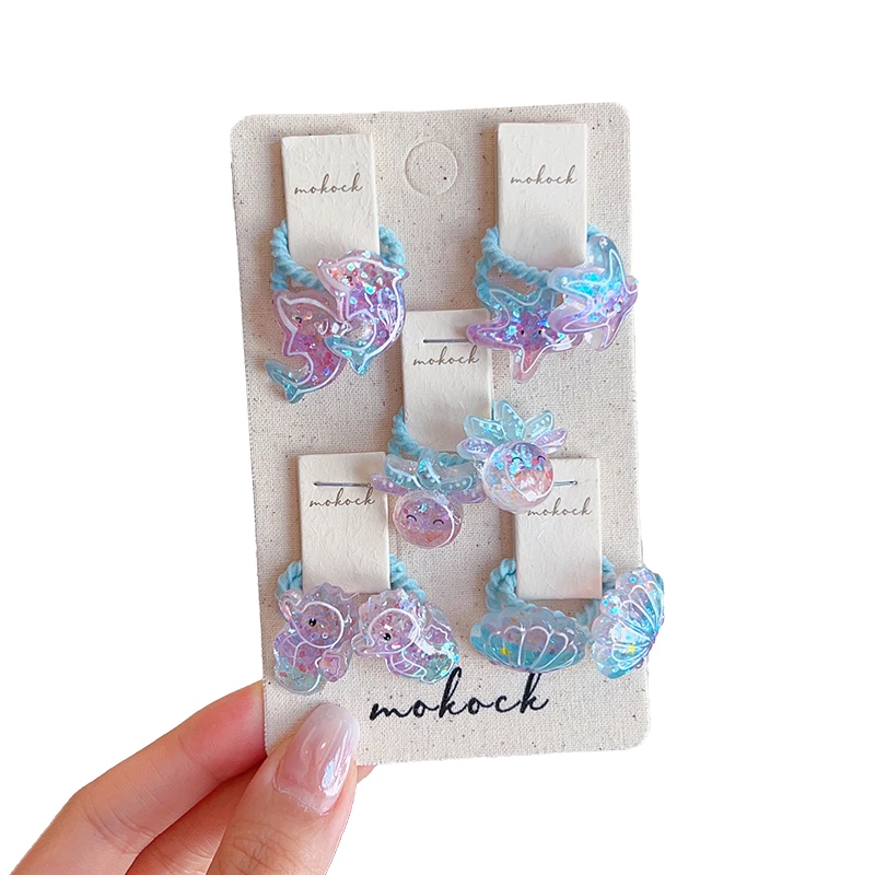 2026 New 2/10pcs/set Fuzzy Fruit Flower Shell Hair Ties No Hurt Hair Glitter Resin Decor Soft Elastic for Baby Girls Toddler view 4