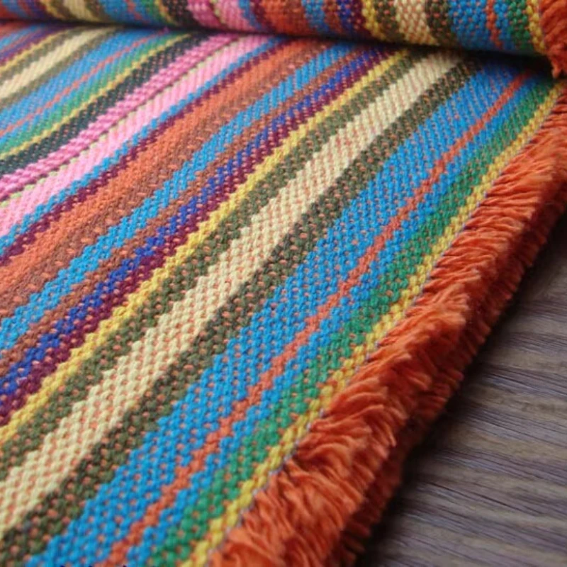 Ethnische Stil Baumwolle Leinen Stoff Tischdecke Vorhang Sofa Home Dekoration Tuch DIY Verdicken Polyester Baumwolle Grob Gestreiften Tuch