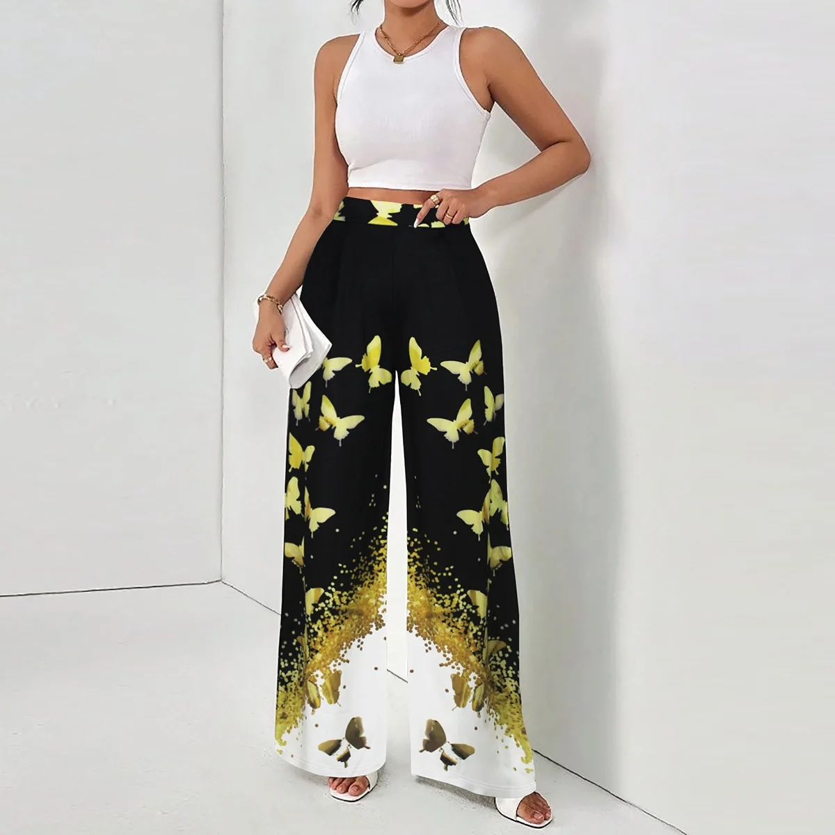 Spring Fall Fashion Loose-Fit High-Waisted Wide-Leg Pants European and American Style Geometric Print Straight-Leg Casual Pants