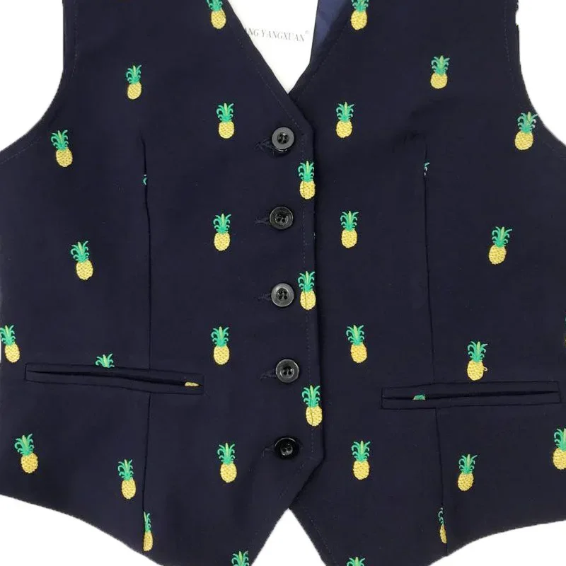 Black Chic Pineapple Print Vest Women V Neck Slim Single Button Spring Autumn Vest 2021 New Fashion Warm Large Streetwear