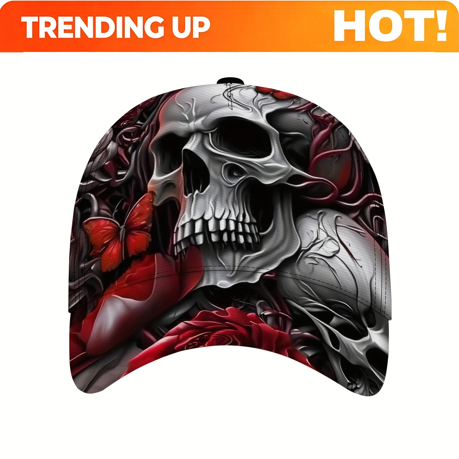 Customization A Fierce Skull Pattern Baseball Cap, Adjustable And Breathable, Suitable For Outdoor Sports, Dancing, Skateboardin