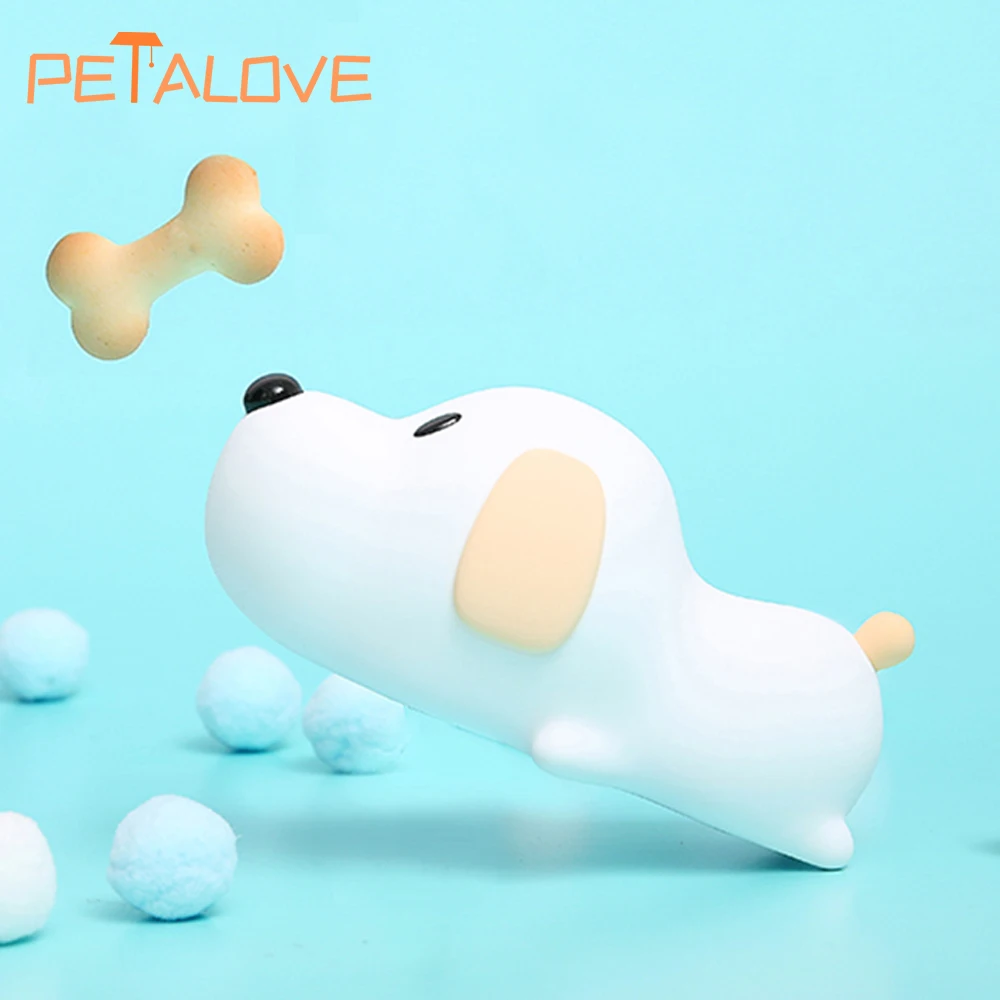 Cute Night Light Dog Silicone Lamps Warm White Pat Control Lovely Birthday Christmas Gift for Kids Boy Soft Touch USB Recharging