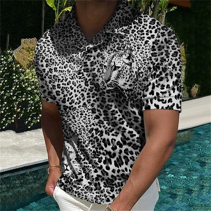 Luxury Leopard Polo Shirt For Men Summer 3D Print Graph Women Lapel Button Short Sleeve Hip Pop Golf T-shirt New Male Clothes