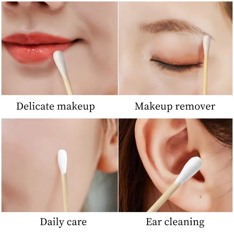 300/500 Szt Podwójna główka wacika do makijażu dla kobiet Końcówka wacika do patyczków drewnianych Czyszczenie uszu nosa Opieka zdrowotna Narzędzia kosmetyczne