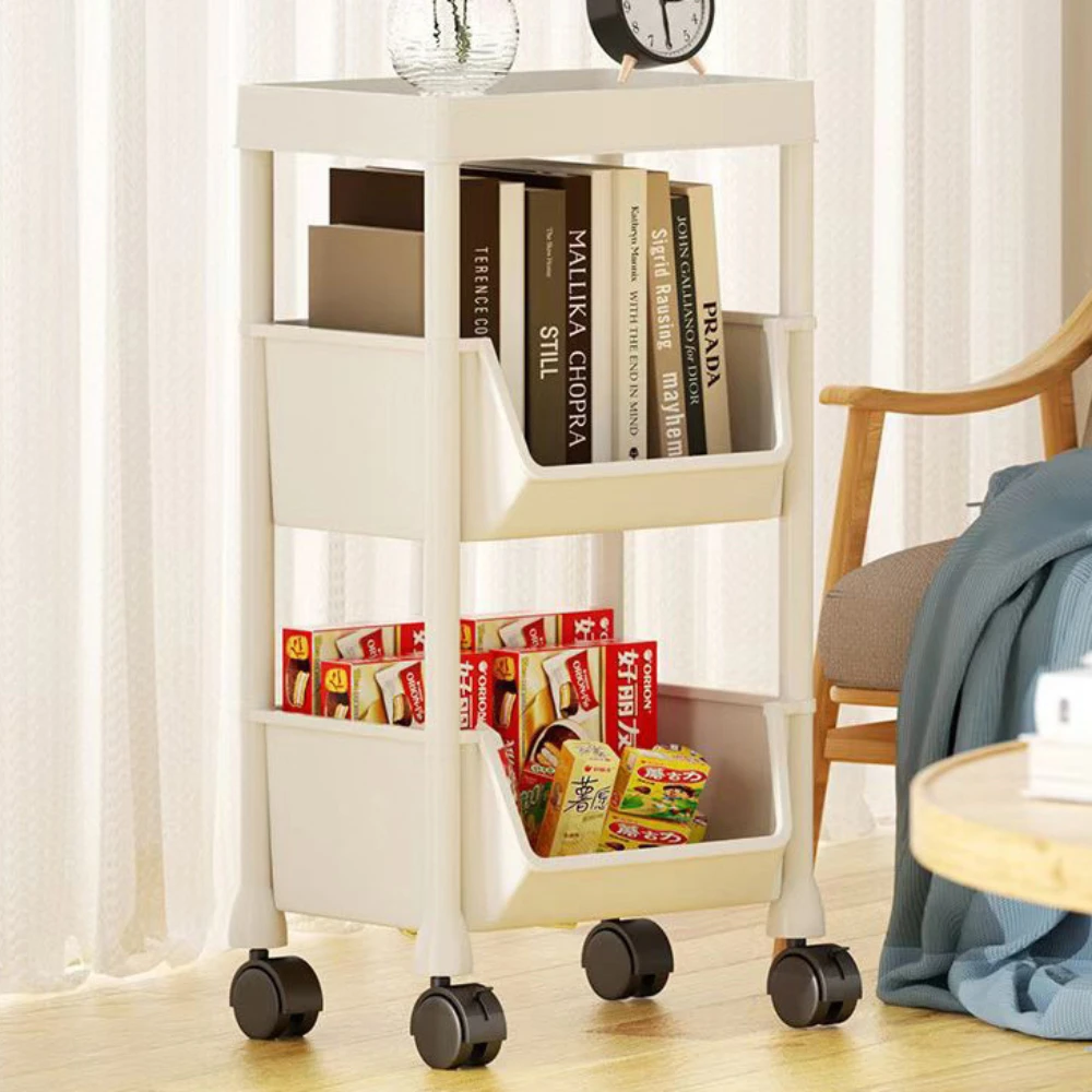 Portable Trolley Bookshelf Display Cabinet Corner Creative Living Room Mobile Movable Bookshelf With Wheels Kitchen Storage Rack