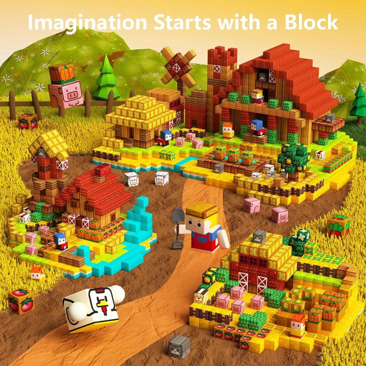 새로운 자석 블록 마그넷 큐브 픽셀 스타일 브릭 장난감 보관함 뚜껑 포함 피규어 장난감 보관 가능 남아 여아 어린이 2025 선물