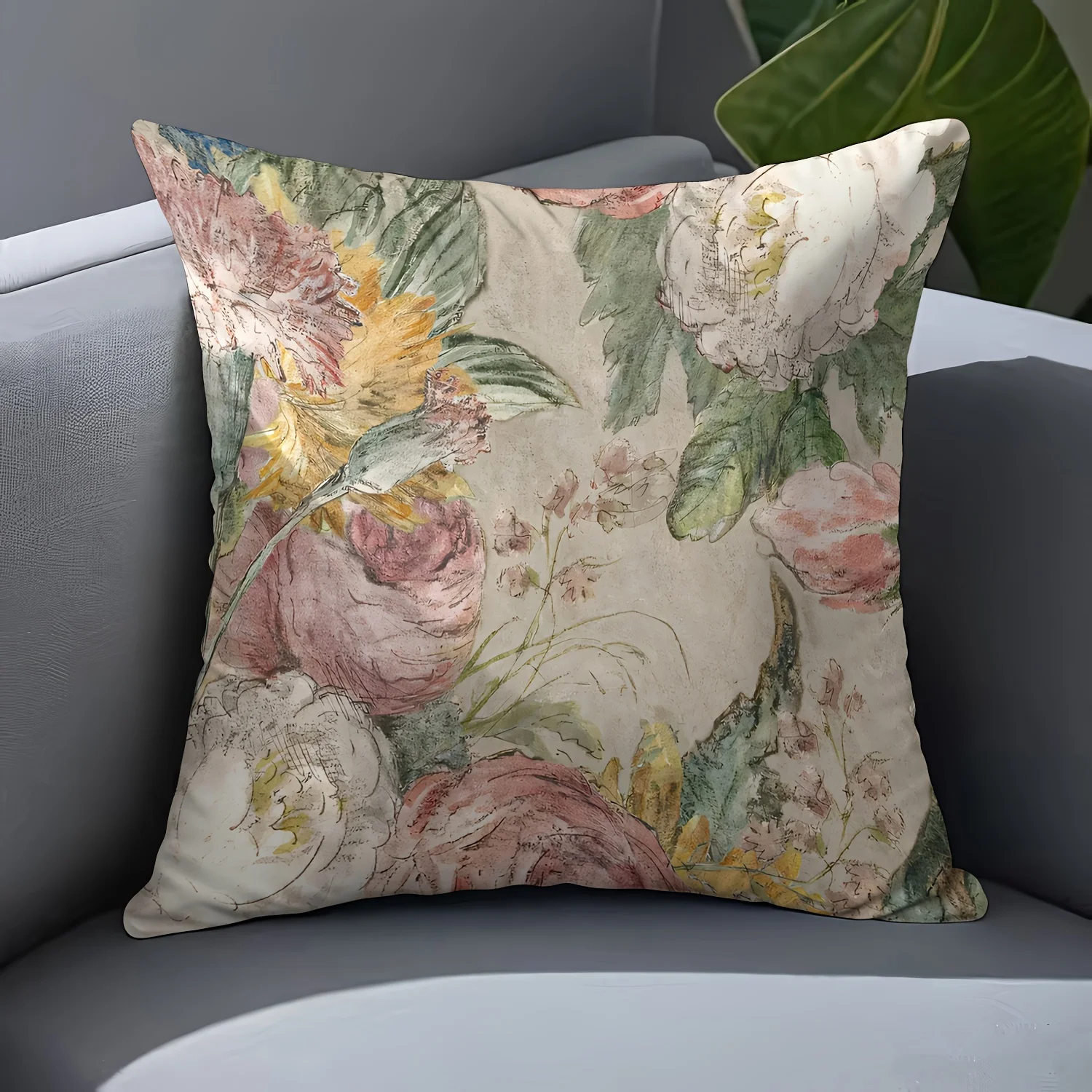 1PC Elegant Stamen Pattern Pillow Cover, for Sofa, Living Room, Bedroom & Home Decor (Pillow Insert Not Included)