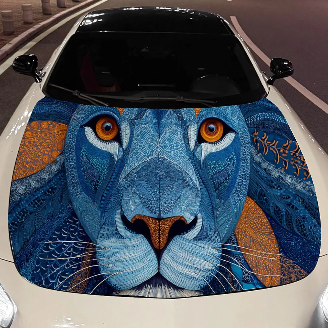 

Artistic Blue Lion Car Hood Vinyl Stickers Car Surface Protection Decal Car Decoration Cover Vinyl Wraps Waterproof Self-adhesiv