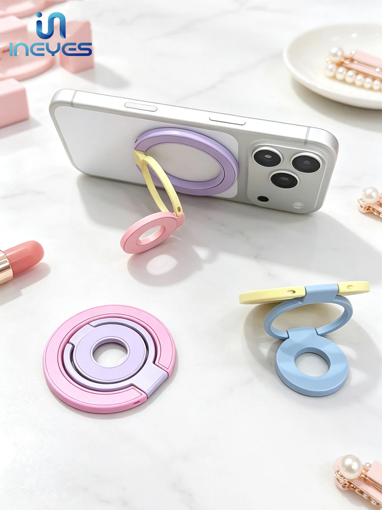 MagSafe Magnetischer Telefonringhalter Doppelring Faltbarer Ständer Makronen-Kontrastfarbe Anti-Rutsch-Griffhalterung für iPhone – Detail 1