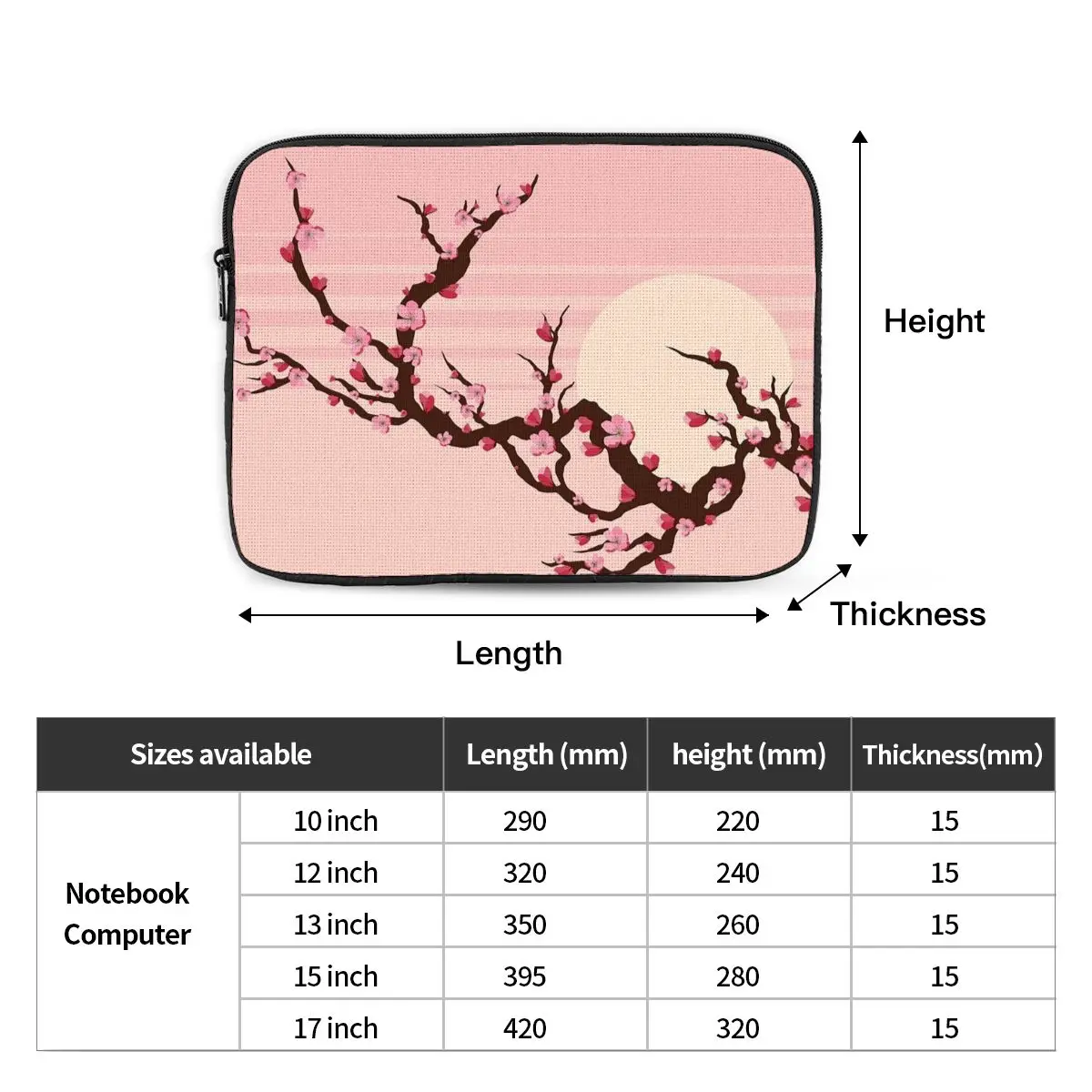 Japanese Cherry Blossom Pattern Notebook Laptop Bag Case Pouch Notebook Sleeve Cover Bag Tablet Shockproof Case Bag