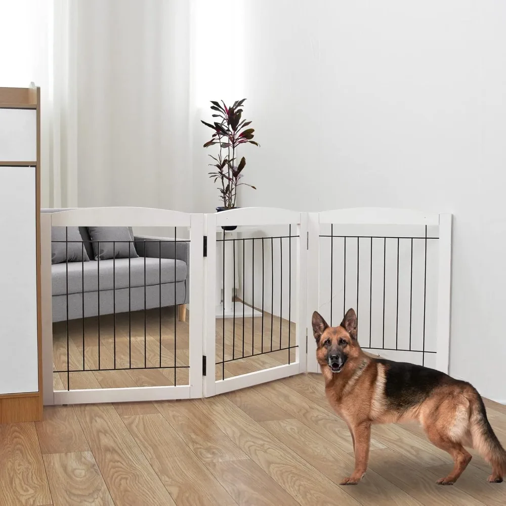 

Freestanding Foldable Dog Gate for House Extra Wide Wooden White Indoor Puppy Gate Stairs Dog Gates Doorways Pet Gate Tall Dog F