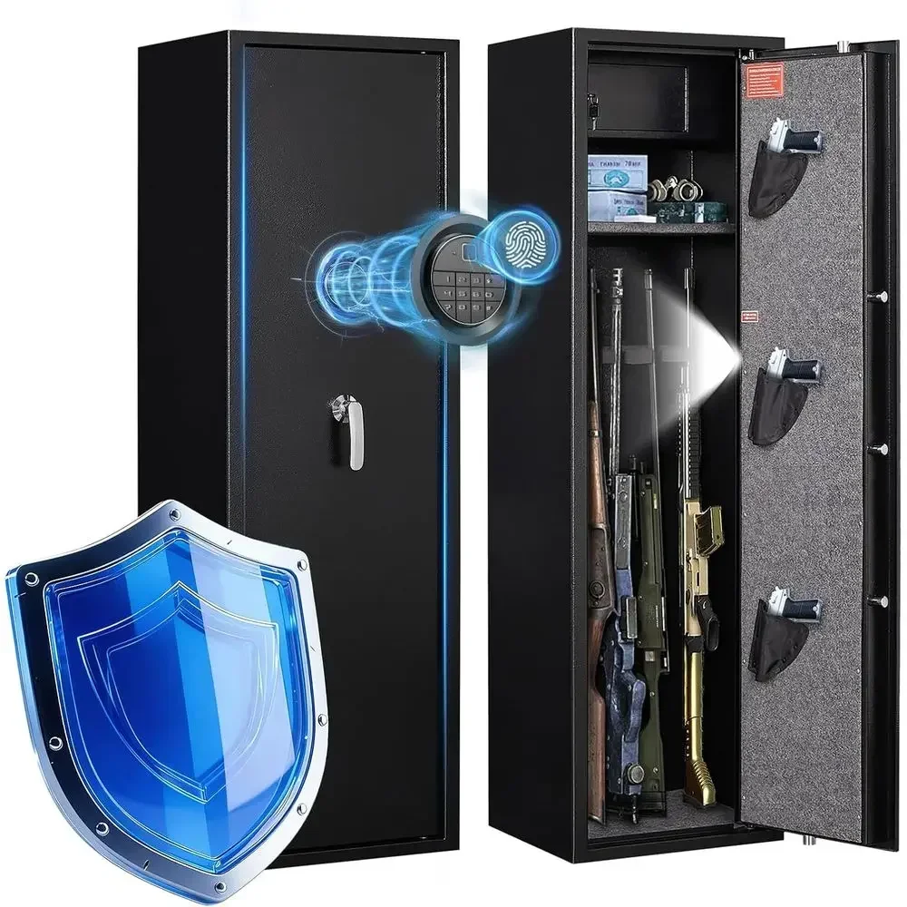 Biometric Fingerprint Safe - 8-10 Rifles & Pistols Storage, Home Security, Quick Access, Anti-Theft Alarm, Removable Shelves, Re