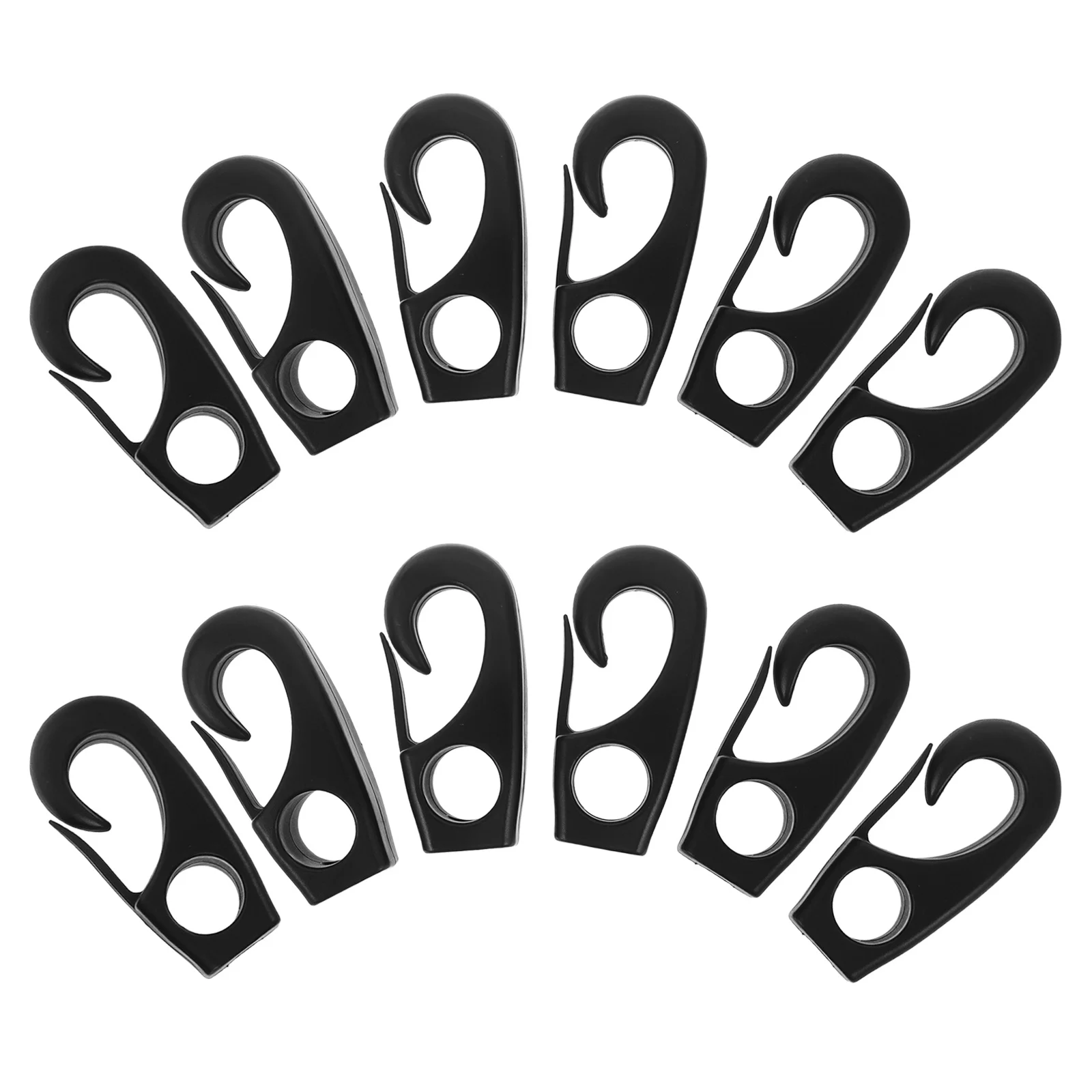 12 szt. Czarne nylonowe linki elastyczne z haczykami, klipsy do linek do kajaków, kanoe, łodzi, morskie linki amortyzujące, końcówki mocujące, klipsy do linek morskich
