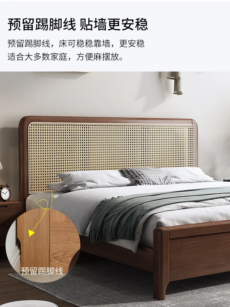 

bed Rattan-woven solid wood , quiet wind, modern simple Nordic big 200 × 220 two-meter big famous