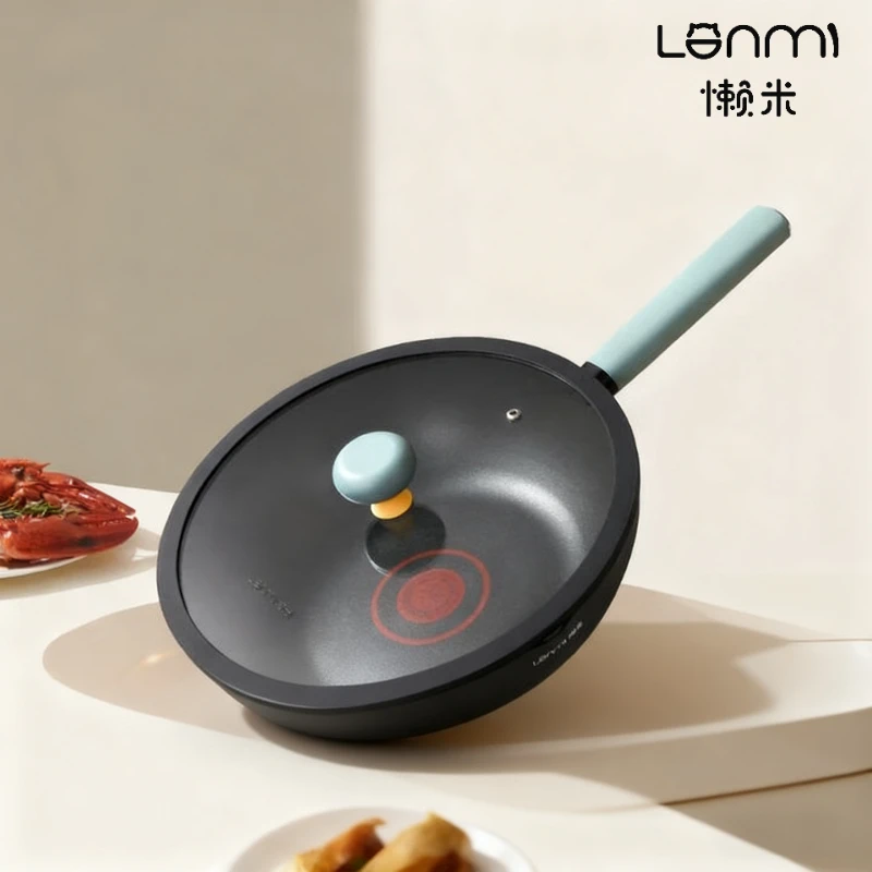 

LANMI Легкая пищевая сковорода с контролем жирности вок, кастрюля с плоским дном, бытовая газовая индукционная плита с плоским дном, 28 см